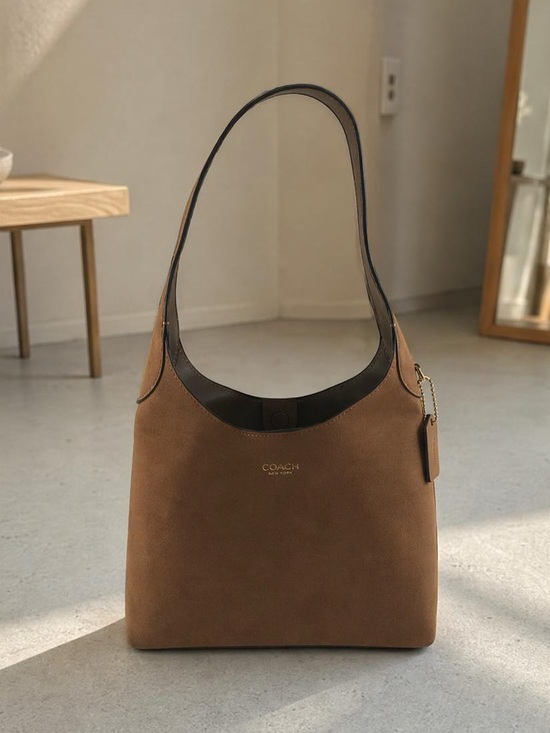 Coach Handbags - Coach Suede Shoulder Hobo in Brown with Dark Trim